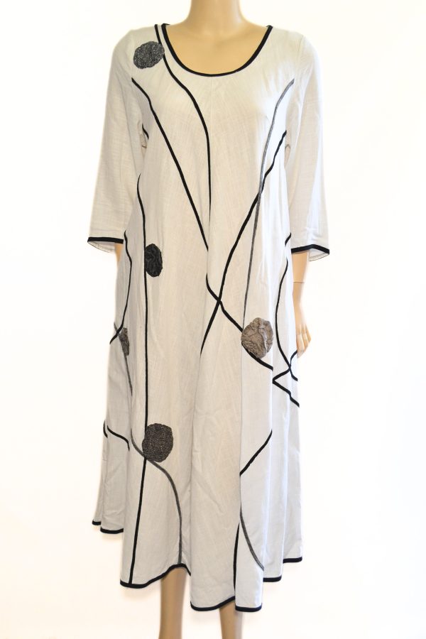 Sukienka lniana Zojka rozm.M "Biel z Czernią"