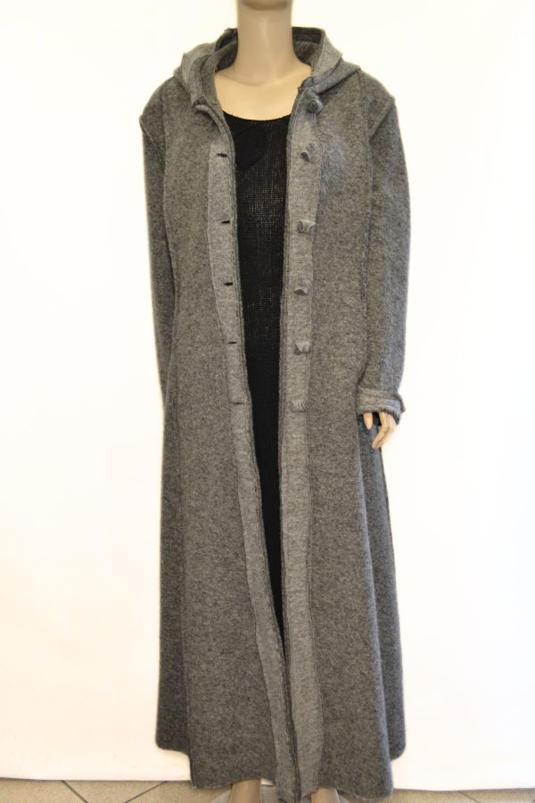 Płaszcz Długi Wełniany z Kapturem – Popiel