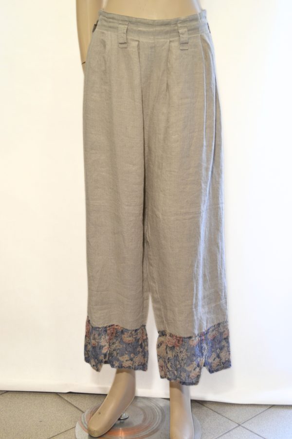 Lniane spodnie  z kwiatową siatką