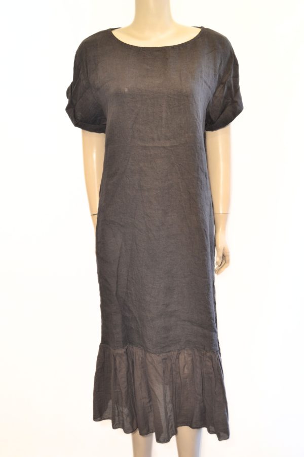Sukienka lniana  – Wiązanie & Falbana Kolor brązowy